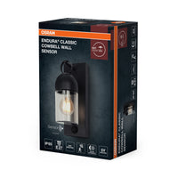 Lámpara de pared para exterior OSRAM, gris oscuro, E27, IP65, cristal, aluminio, sensor de movimiento PIR, sensor de luz natural, 25 000 h de vida útil, 0-40 W