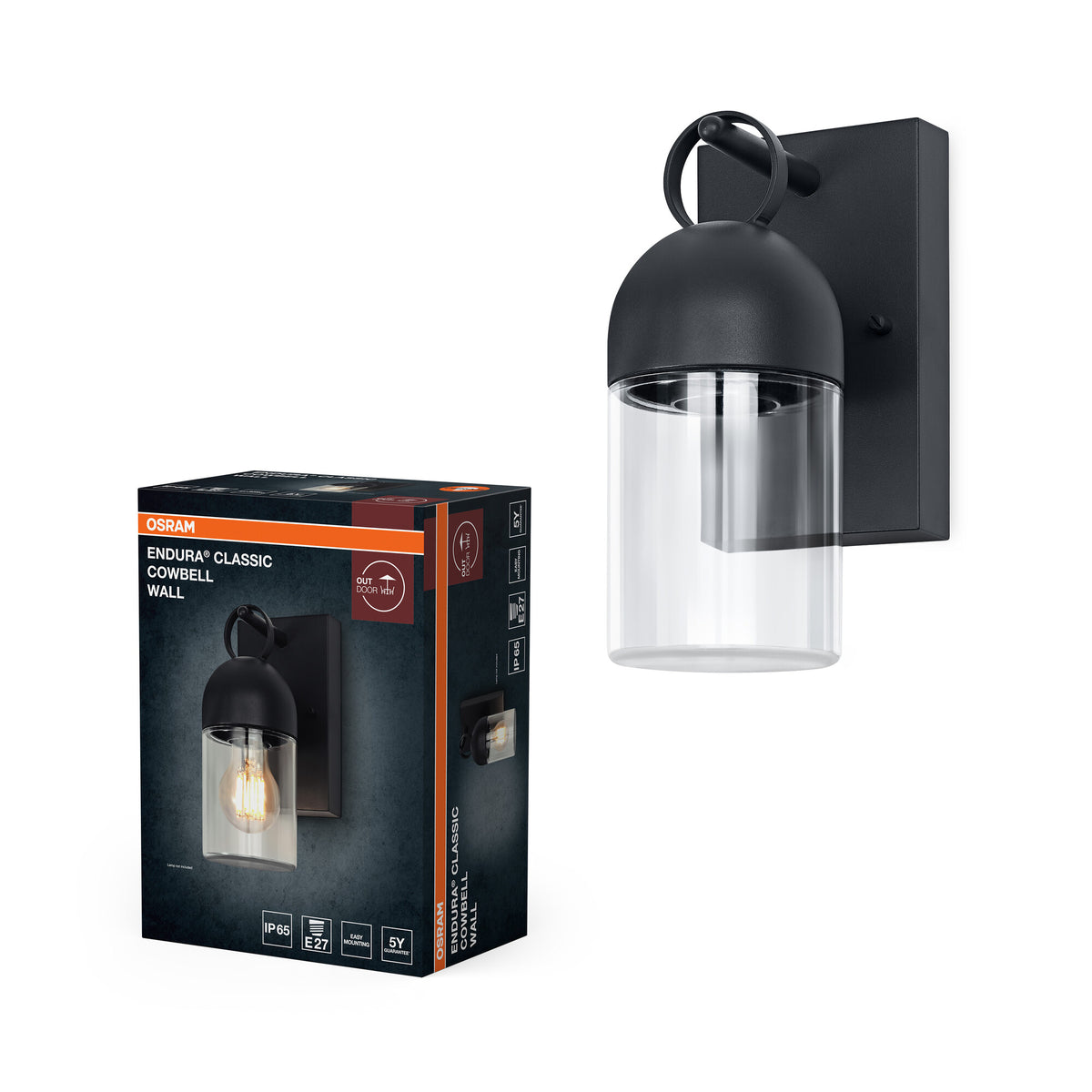 Lámpara de pared para exterior OSRAM, gris oscuro, casquillo E27, IP65, carcasa de aluminio, cubierta de cristal, 0…40 W, vida útil de 25 000 h, accesorios de montaje incluidos