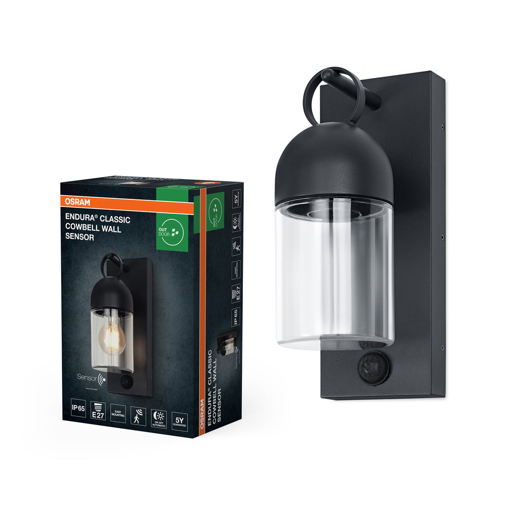 Aplique de pared para exterior OSRAM ENDURA® Classic Cowbell IP65 con sensor E27 gris oscuro