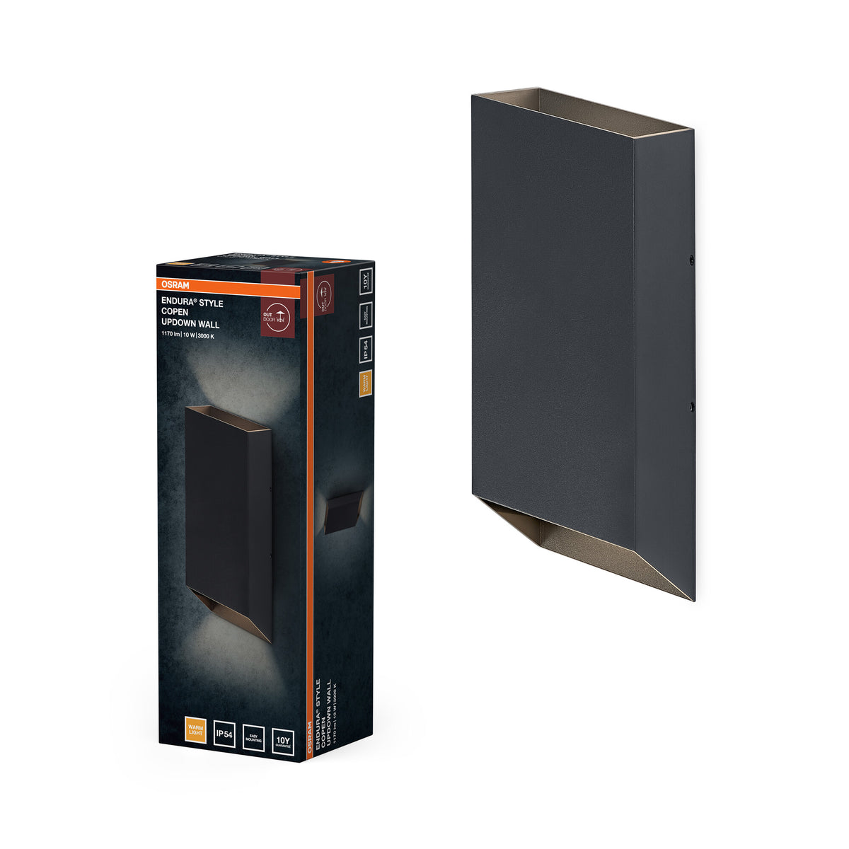 Lámpara de pared para exterior OSRAM, color gris oscuro, 10 W, 3000 K, 690 lm, ángulo de haz de 220°, IP54, 50 000 h de vida útil, difusor de cristal