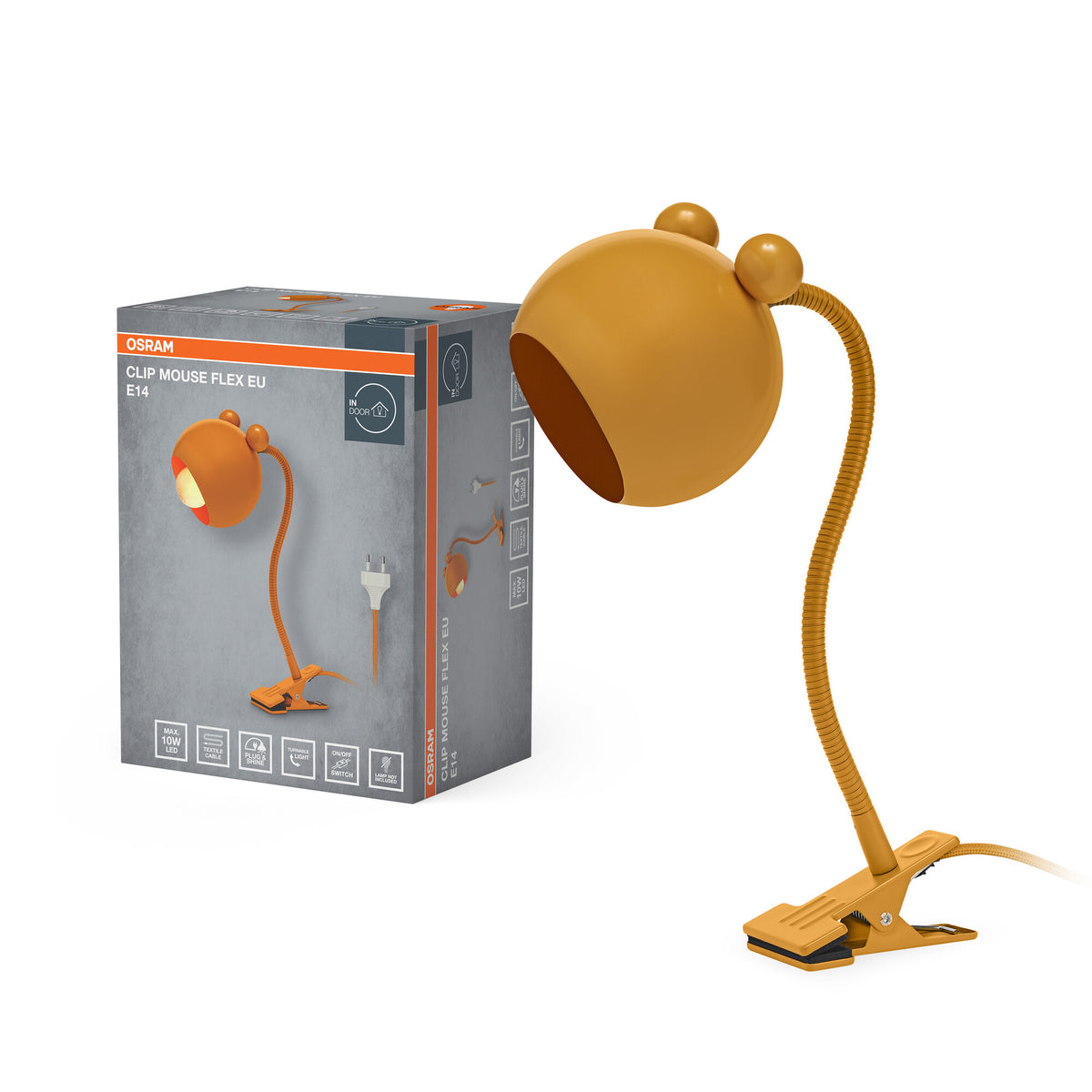 Lámpara con pinza OSRAM amarilla, acero, 220-240 V, E14, IP20