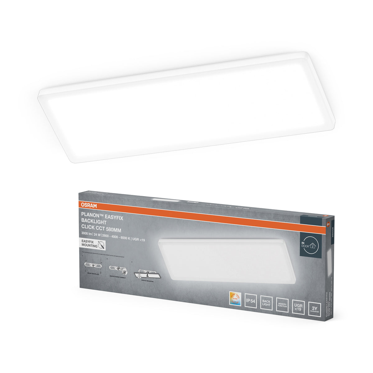 Lámpara de techo OSRAM PLANON EASYFIX LED Panel Backlight, 58 cm, 24 W, Click CCT, IP54, blanca