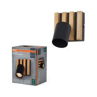 OSRAM LED Spot Acoustic Negro/acabado en madera, acero y madera de pino, 220-240 V, GU10, conexión por pinzas, 3 polos (L, N, PE)