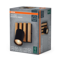 OSRAM LED Spot Acoustic Negro/acabado en madera, acero y madera de pino, 220-240 V, GU10, conexión por pinzas, 3 polos (L, N, PE)