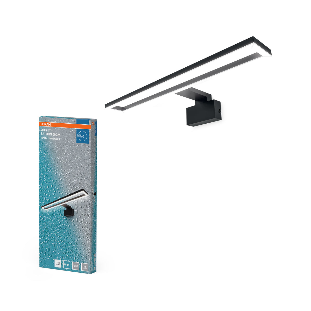 OSRAM LED-Badezimmerspiegelleuchte Orbis Saturn Schwarz, 4000 K, Kaltweiß, 600 lm, 10 W