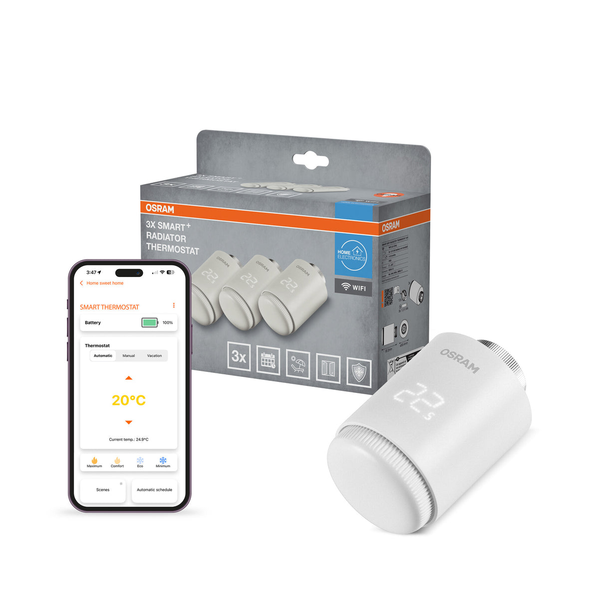 OSRAM SMART+ WIFI Heizungsthermostat, 4.5V, Weiß, 3er Pack, 2. Generation