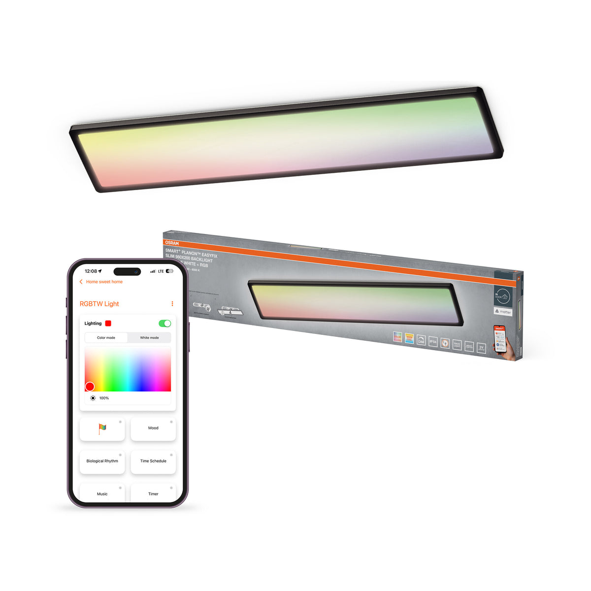 OSRAM Matter SMART+ PLANON SLIM EASYFIX LED Panel Backlight Deckenleuchte 98X20cm RGBTW DIM IP54, schwarz