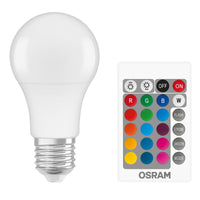 OSRAM LED Retrofit RGBW lamps with remote control in A-Form, LED-Lampe, Matt, 9,7 W, (ex 60 W), 806 lm, Warmweiß, 2700 K, Dimmbar, 25000 h, CRI 80, Fernbedienung