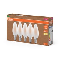 Lámpara LED OSRAM Classic B 25 Filamento Clase de eficiencia energética A Paquete de 5, E14, cristal, esmerilado, 1,2 W (antes 25 W), 255 lm