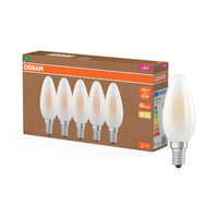Lámpara LED OSRAM Classic B 25 Filamento Clase de eficiencia energética A Paquete de 5, E14, cristal, esmerilado, 1,2 W (antes 25 W), 255 lm