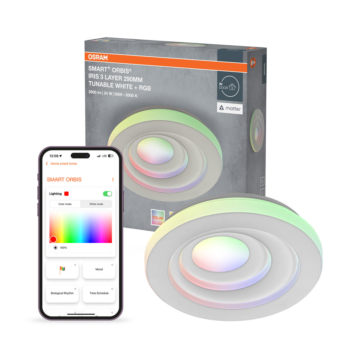 OSRAM SMART+ Matter Deckenleuchte Ceiling Weiß, 3000-6500, RGBTW, 1000 lm, 24 W, 29 cm Durchmesser