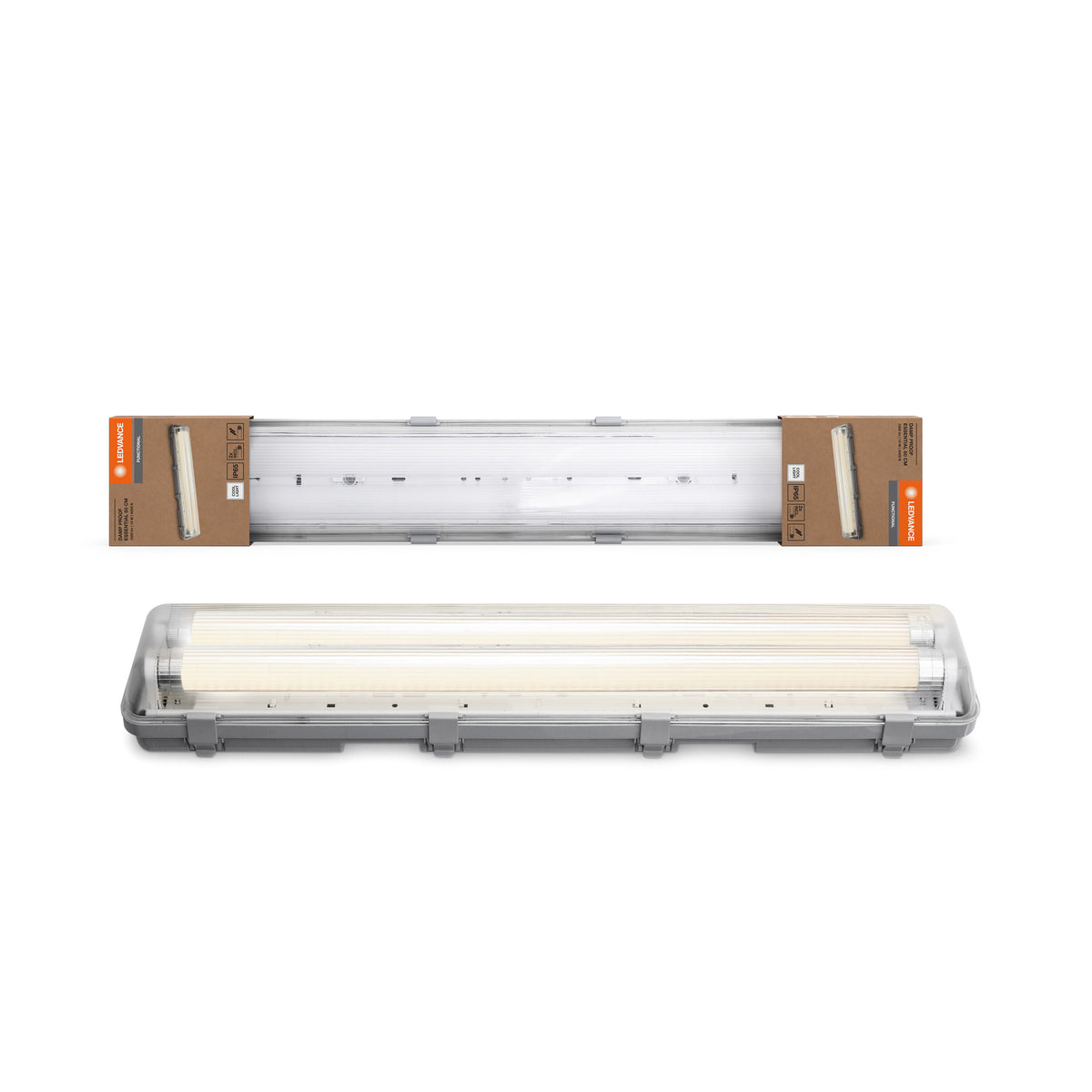 LEDVANCE Lámpara ESSENTIAL para ambientes húmedos, 2 focos, 14 W, 1560 lm, blanco frío, 4000 K, 651 x 108 x 64 mm, muy buena relación calidad-precio, para espacios con mucha humedad como sótanos, clase de protección IP65