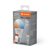 LEDVANCE SMART+ WiFi Classic Temperatura de color regulable  en forma de A, bombilla LED, mate, 9,5 W, (equivalente a 75 W), 1055 lm, Temperatura de color regulable , Wi-Fi, compatible con altavoces inteligentes, regulable