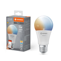LEDVANCE SMART+ WiFi Classic Temperatura de color regulable  en forma de A, bombilla LED, mate, 9,5 W, (equivalente a 75 W), 1055 lm, Temperatura de color regulable , Wi-Fi, compatible con altavoces inteligentes, regulable