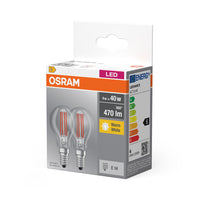 Lámpara LED OSRAM BASE CLASSIC P 4W 827 Transparente E14 paquete de 2