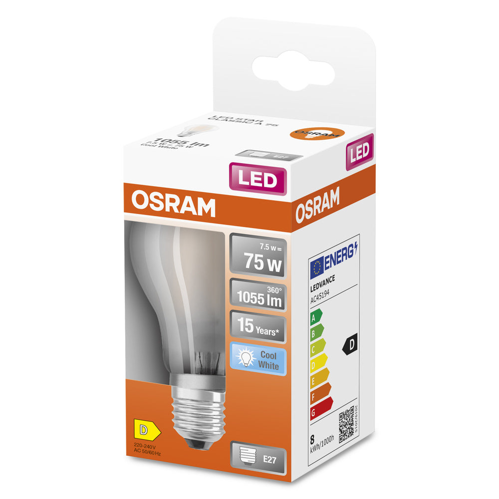 OSRAM LED Lampe LED Retrofit CLASSIC A 7.5W 840 Frosted E27, 1055 lm, 4000 K, Kaltweiß-LEDVANCE Shop