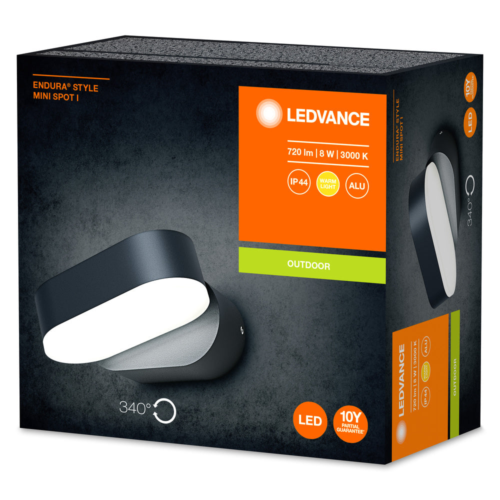 LEDVANCE ENDURA® STYLE MINI SPOT, Wandleuchte, 8W Dark Gray, 320 lm, 3000 K, Warmweiß-LEDVANCE Shop
