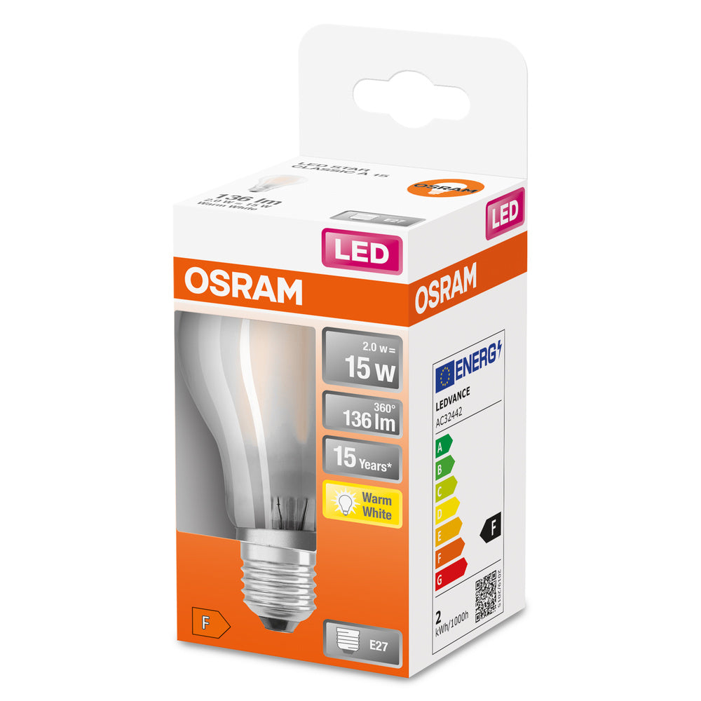 OSRAM LED Lampe LED Retrofit CLASSIC A 1.5W 827 Frosted E27, 136 lm, 2700 K, Warmweiß-LEDVANCE Shop