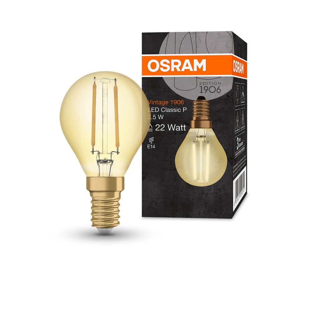 OSRAM VINTAGE 1906® LED Lampe LED CLASSIC P 2.5W 824 Gold E14, 220 lm, 2400 K, Warm Comfort Light-LEDVANCE Shop