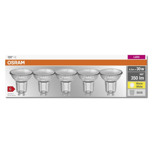 OSRAM LED BASE PAR16 Spot (ex 50W) 4,3W / 2700K Warmweiß GU10 5er-Leuchtmittel-LEDVANCE Shop