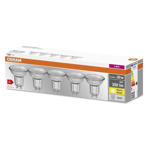 OSRAM LED BASE PAR16 Spot (ex 50W) 4,3W / 2700K Warmweiß GU10 5er-Leuchtmittel-LEDVANCE Shop