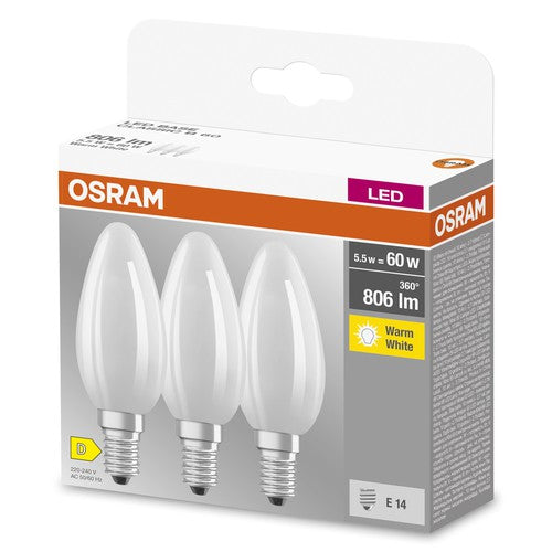 OSRAM LED BASE RETRO Matt CLASSIC B LED-Lampen, klassische Minikerzenform 6W E14, 3er Pack , Warmweiß-Leuchtmittel-LEDVANCE Shop