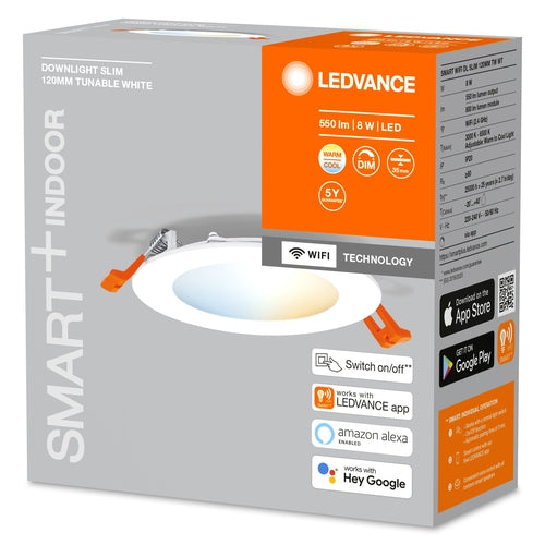 LEDVANCE Wifi SMART+ RECESS SLIM DOWNLIGHT Ø 120mm TW 8W Tunable White, 3000…6500K-Einbaustrahler & Spots-LEDVANCE Shop