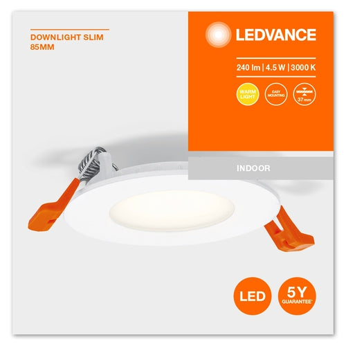 LEDVANCE RECESS SLIM DOWNLIGHT LED Deckenleuchte, Ø 85mm 220…240V 4,50W / 3000K Warmweiß-Einbaustrahler & Spots-LEDVANCE Shop