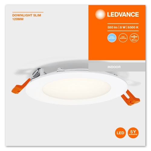 LEDVANCE RECESS SLIM DOWNLIGHT LED Deckenleuchte, Ø 120mm, 220…240V 8W / 6500K Kaltweiß-Einbaustrahler & Spots-LEDVANCE Shop
