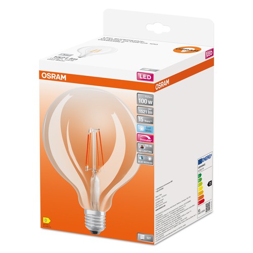 OSRAM Dimmbare FILAMENT LED-Lampe LED SUPERSTAR+ CL GLOBE125 FIL 100 dim 11W/940 E27 CRI90 BOX, Kaltweiß, E27-Leuchtmittel-LEDVANCE Shop
