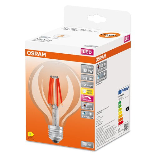 OSRAM Dimmbare FILAMENT LED-Lampe LED SUPERSTAR+ CL GLOBE95 FIL 100 dim 11W/927 E27 CRI90 BOX, E27 , Warmweiß-Leuchtmittel-LEDVANCE Shop