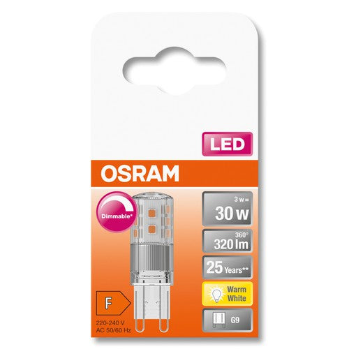 OSRAM LED Stiftsockellampe PIN dimmbar klar (ex 30W) 3W / 2700K Warmweiß PIN G9-Leuchtmittel-LEDVANCE Shop
