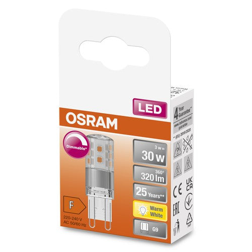 OSRAM LED Stiftsockellampe PIN dimmbar klar (ex 30W) 3W / 2700K Warmweiß PIN G9-Leuchtmittel-LEDVANCE Shop