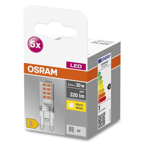 OSRAM LED Stiftsockellampe BASE PIN G9 LED-Lampe CL30 non-dimmable 2.6W , Warmweiß 5er Pack-Leuchtmittel-LEDVANCE Shop