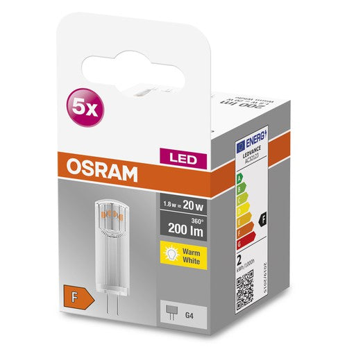 OSRAM LED Stiftsockellampe BASE PIN G4 12 V LED-Lampe CL20 non-dimmable 1.8W , Warmweiß 5er Pack-Leuchtmittel-LEDVANCE Shop