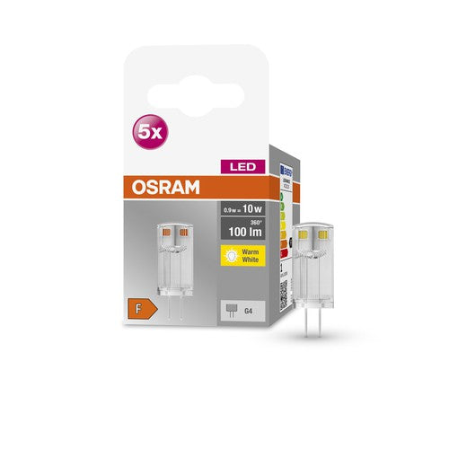 OSRAM LED Stiftsockellampe BASE PIN G4 12 V LED-Lampe CL10 non-dimmable 0.9W , Warmweiß 5er Pack-Leuchtmittel-LEDVANCE Shop
