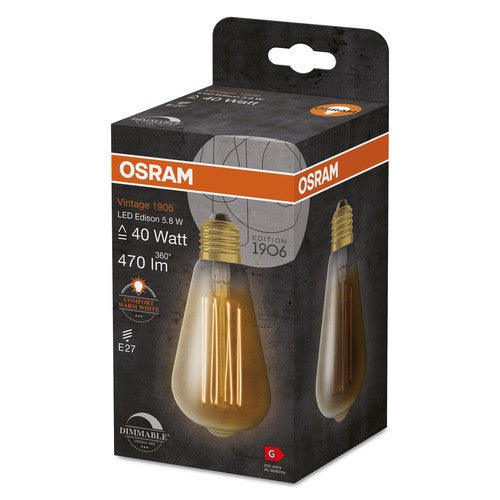 OSRAM Vintage 1906 LED-Lampe, Gold-Tönung, 5,8W, 470lm , Warmweiß , E27-Leuchtmittel-LEDVANCE Shop