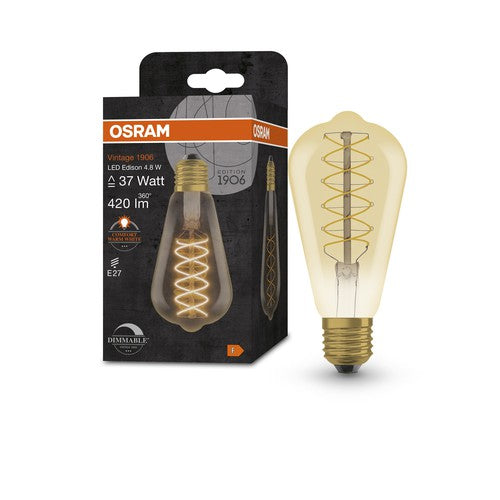 OSRAM Vintage 1906 LED-Lampe, Gold-Tönung, 4,8W, 420lm , Warmweiß , E27-Leuchtmittel-LEDVANCE Shop