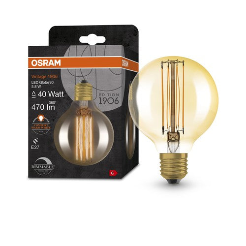 OSRAM Vintage 1906 LED-Lampe, Gold-Tönung, 5,8W, 470lm , Warmweiß , E27-Leuchtmittel-LEDVANCE Shop