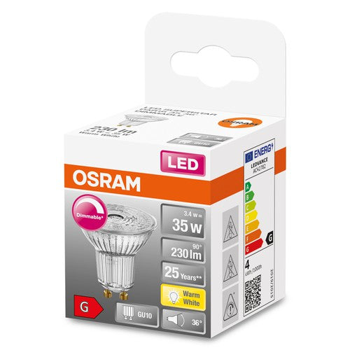 OSRAM Superstar Reflektorlampe, klares Glas ,Warmweiß (2700K), 230 Lumen, Ersatz für herkömmliche 35W-Leuchtmittel, dimmbar GU10-Leuchtmittel-LEDVANCE Shop