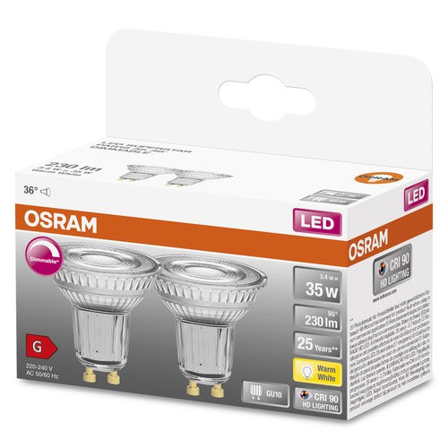 OSRAM Dimmbare PAR16 LED Reflektorlampe mit GU10 Sockel, Warmweiss (2700K), Glas Spot, 3.7W, Ersatz für 35W-Reflektorlampe, LED SUPERSTAR PAR16-Leuchtmittel-LEDVANCE Shop
