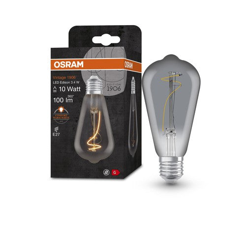 OSRAM Vintage 1906 LED-Lampe, Smoke-Tönung, 3,4W, 100lm, Edison , Warmweiß , E27-Leuchtmittel-LEDVANCE Shop