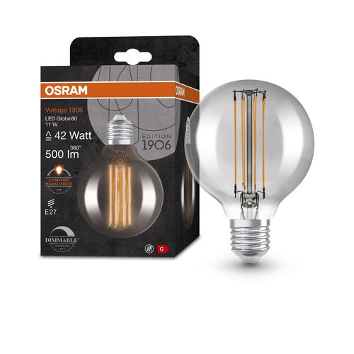 OSRAM Vintage 1906 LED-Lampe, Smoke-Tönung, 11W, 500lm , Warmweiß , E27-Leuchtmittel-LEDVANCE Shop
