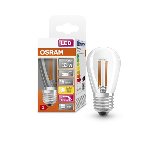 OSRAM Dimmbare Filament LED Lampe mit E27 Sockel, Warmweiss (2700K), Windstoß Kerze, 5W, Ersatz für 40W-Glühbirne, klar, LED Retrofit CLASSIC BA DIM-Leuchtmittel-LEDVANCE Shop