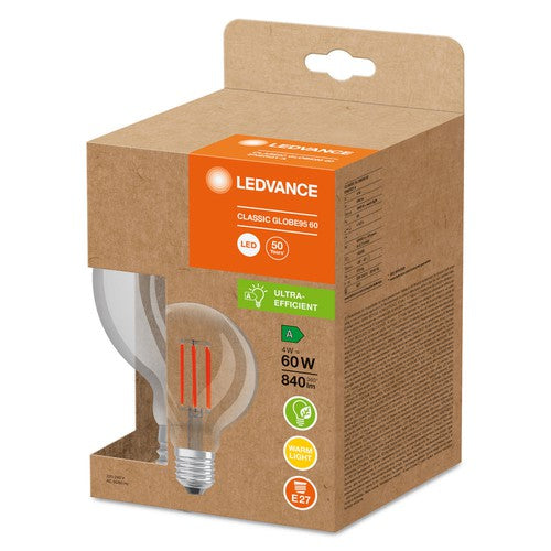 LEDVANCE LED Lampe Energieeffizienzklasse A Filament Classic Globe Klar, 4W/3000K, E27-Leuchtmittel-LEDVANCE Shop