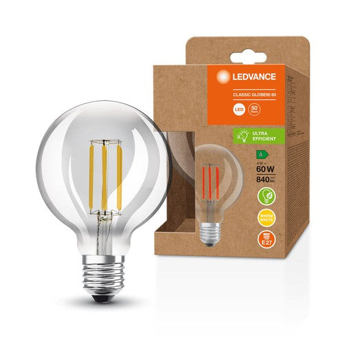 LEDVANCE LED Lampe Energieeffizienzklasse A Filament Classic Globe Klar, 4W/3000K, E27-Leuchtmittel-LEDVANCE Shop