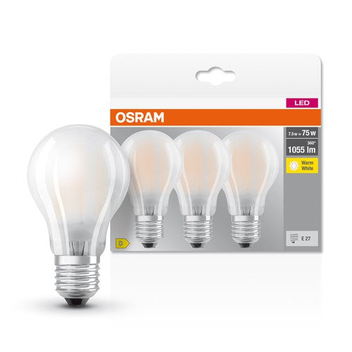 OSRAM LED BASE CLASSIC A Lampe matt (ex 75W) 7,5W / 2700K Warmweiß E27, 3er Pack-Leuchtmittel-LEDVANCE Shop