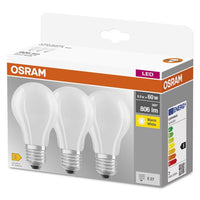 OSRAM LED Base Classic A LED Lampe matt (ex 60W) 7W / 2700K Warmweiß E27 3er Pack, E27-Leuchtmittel-LEDVANCE Shop