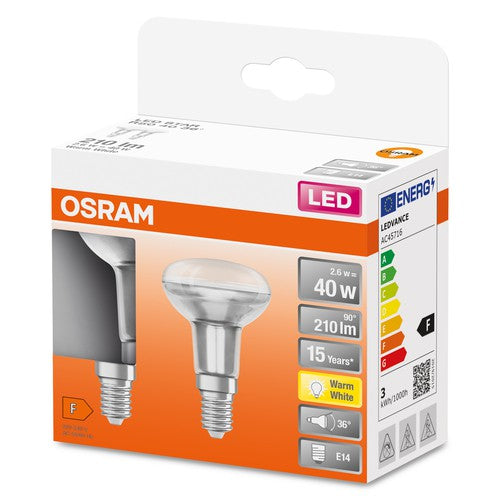 OSRAM LED-Reflektorlampe, Sockel: E14, Warm White, 2700 K, 3,30 W, Ersatz für 40-W-Reflektorlampe, LED STAR R50-Leuchtmittel-LEDVANCE Shop