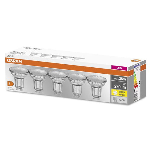 OSRAM LED Base PAR16 LED Spot (ex 35W) 2,6W / 2700K Warmweiß GU10 5er Pack-Leuchtmittel-LEDVANCE Shop